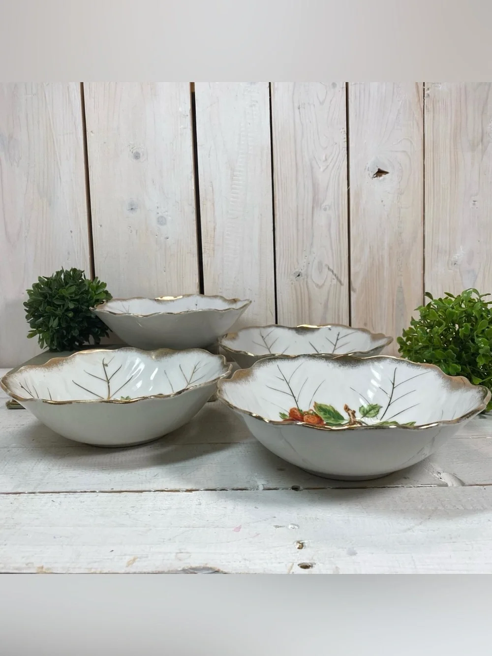 Vintage Porcelain Gold Edge Fruit Design Bowls